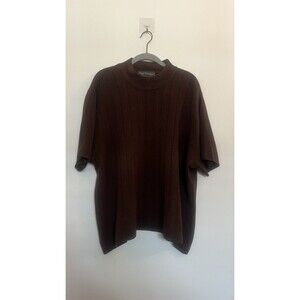 Maggie McNaughton Brown Tight-Knit Pullover Sweater Mock Neck Short Sleeve 3X
